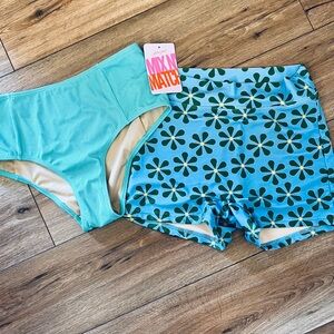 Lime Ricki Calcada blue/green flower swim shorts